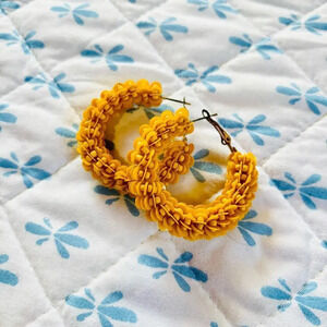 Funky chunky Yellow beaded sequin hoop earrings